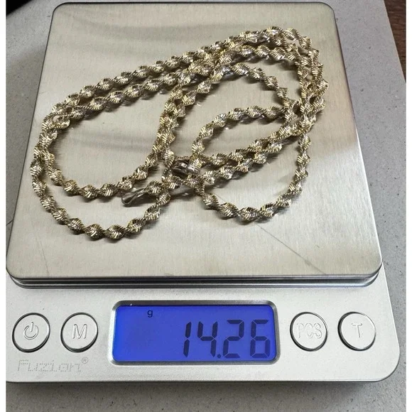 Sterling Silver 925 Italy Two Tone Diamond Cut Twist Chain Necklace 30" 14.26g - Picture 8 of 8